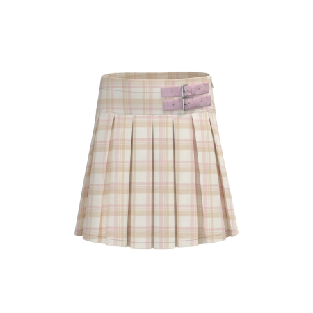 TWILL PLEATED MINI SKIRT L416 PINK CHECK