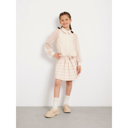 TWILL PLEATED MINI SKIRT L416 PINK CHECK