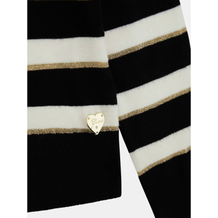 LS SWEATER S943 BLACK WHITE GOLD STR