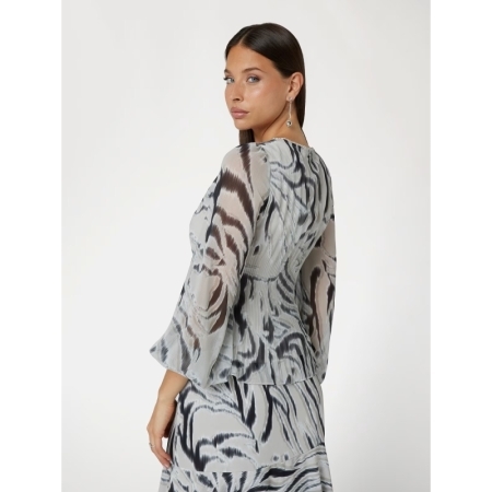 YVETTE LS PLEATING TOP P9YI ZEBRA SKIN PRINT