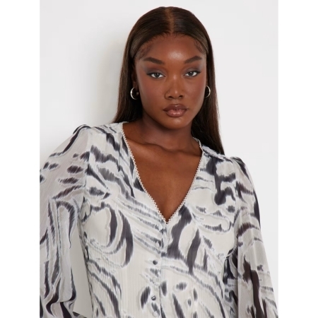 YVETTE LS PLEATING TOP P9YI ZEBRA SKIN PRINT