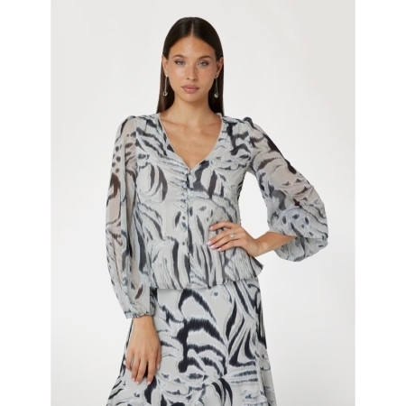 YVETTE LS PLEATING TOP P9YI ZEBRA SKIN PRINT