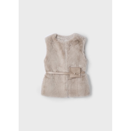 FUR VEST WITH BELT 042 SEPIA