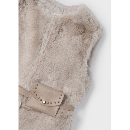 FUR VEST WITH BELT 042 SEPIA