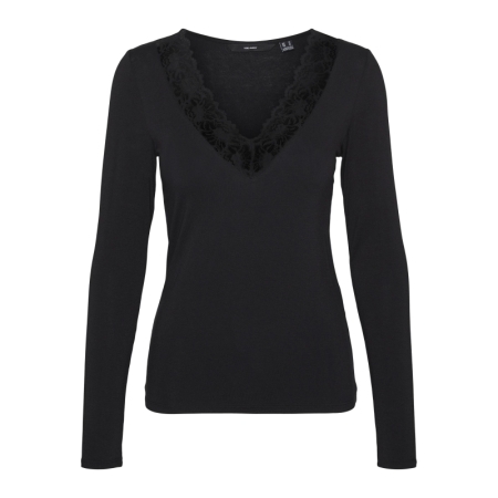 VMROSA LS V-NECK LACE TOP GA J 177868 Black