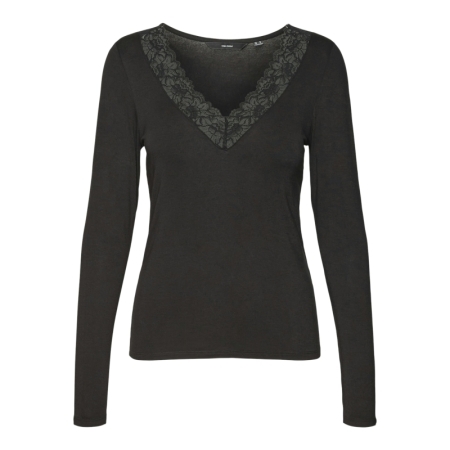 VMROSA LS V-NECK LACE TOP GA J 177868 Black