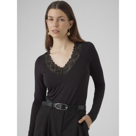 VMROSA LS V-NECK LACE TOP GA J 177868 Black