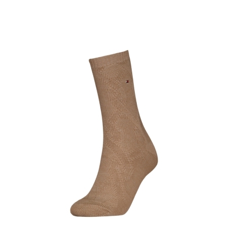 TH WOMEN SOCK 1P CABLE WOOL 004 KHAKI