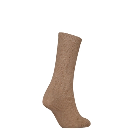 TH WOMEN SOCK 1P CABLE WOOL 004 KHAKI