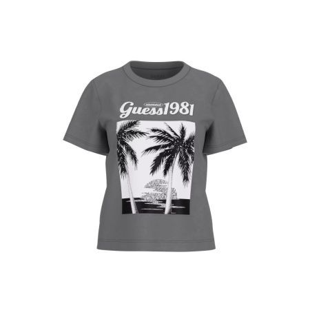 SS PALM PRINT WASHED TEE F9P6 ACID JET BLACK