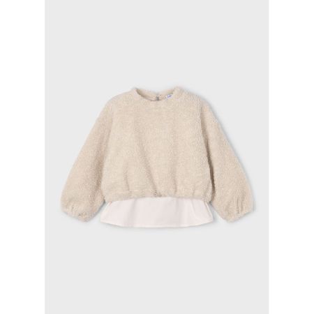 LAMB WOOL COMBINED PULLOVER 016 ALMOND