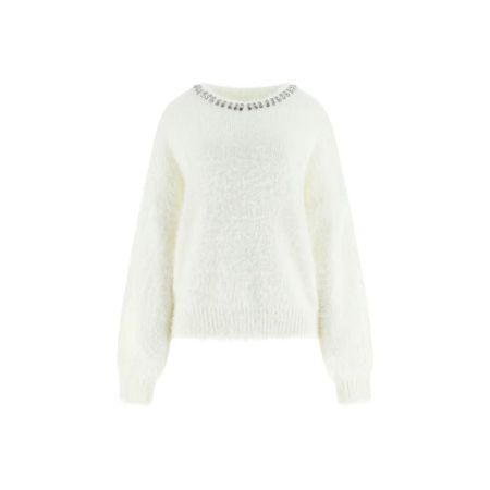LS CN ARISA RHINESTONE SWEATER G1O6 DOVE WHITE