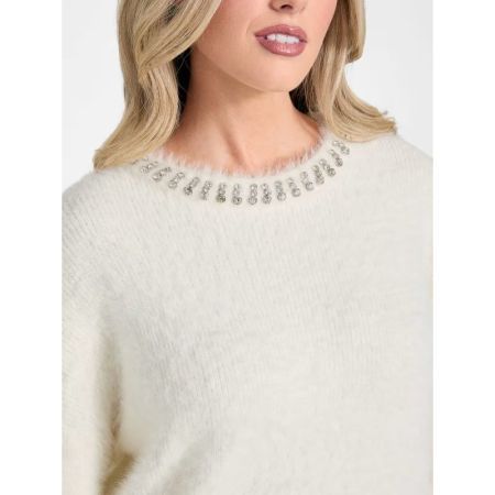 LS CN ARISA RHINESTONE SWEATER G1O6 DOVE WHITE