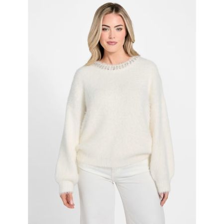 LS CN ARISA RHINESTONE SWEATER G1O6 DOVE WHITE