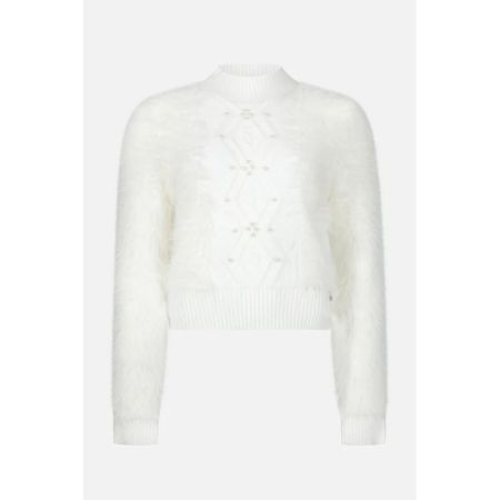 MAGLIA CON PERLE E TRECCIA 058 PANNA