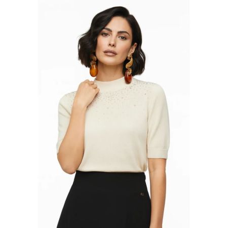 MAGLIA GIROCOLLO CON STRASS 0108 BURRO