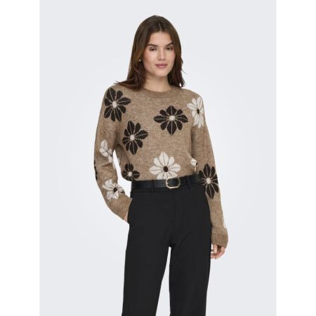 ONLFREESIA LS FLOWER O-NECK KN 227035005 Toast