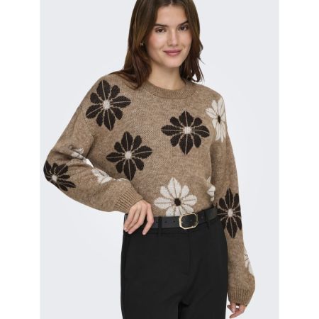 ONLFREESIA LS FLOWER O-NECK KN 227035005 Toast
