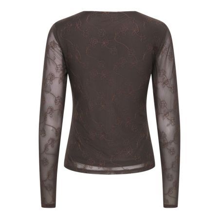 JDYLEMON L/S EMB O-NECK TOP JR 237375001 Coffe