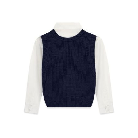 BOXY LS POPLIN SHIRT W/SWEATHE G7P1 BLACKENED BLUE