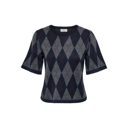JDYMAGGY S/S ARGYLE  PULLOVER Black Iris/ smoked pearl