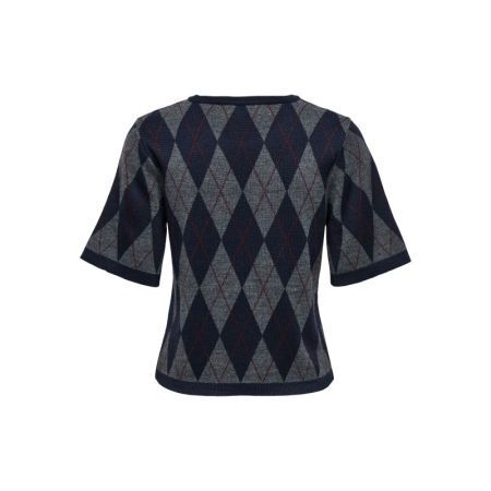 JDYMAGGY S/S ARGYLE  PULLOVER Black Iris/ smoked pearl