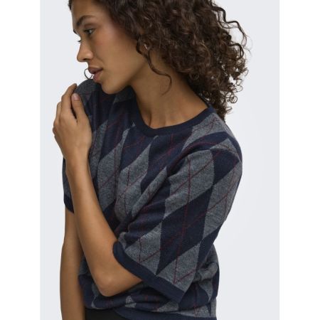 JDYMAGGY S/S ARGYLE  PULLOVER Black Iris/ smoked pearl