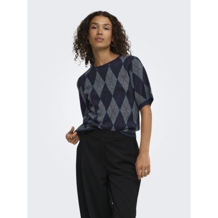 JDYMAGGY S/S ARGYLE  PULLOVER Black Iris/ smoked pearl
