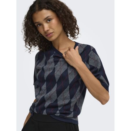 JDYMAGGY S/S ARGYLE  PULLOVER Black Iris/ smoked pearl