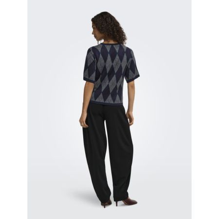 JDYMAGGY S/S ARGYLE  PULLOVER Black Iris/ smoked pearl