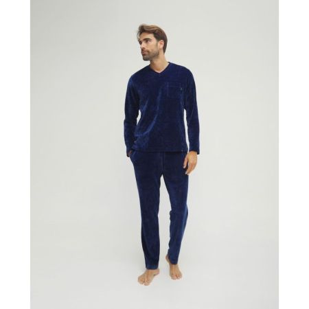 PIJAMA TERCIOPELO CUARDRITOS 43 AZUL